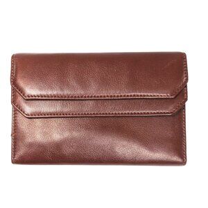 Donna Elena Brown Calfskin Double Flap Folding Continental Wallet made in Italy